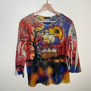 SML Sport Halloween Haunted House Metallic  Top Large